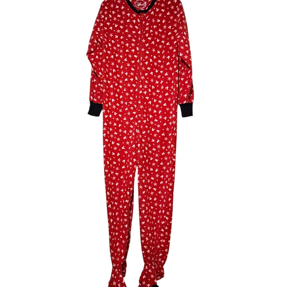 Disney Mickey Mouse Footed Onesie Pajamas Red Fleece Adult Size L - Picture 2 of 5
